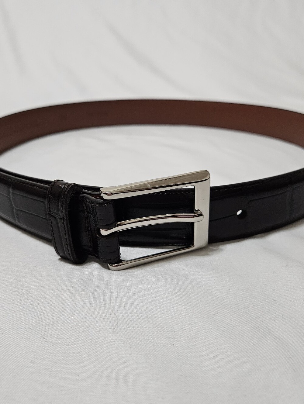 Johnston & Murphy Men's Size 38 Black Leather Embossed Croc Belt